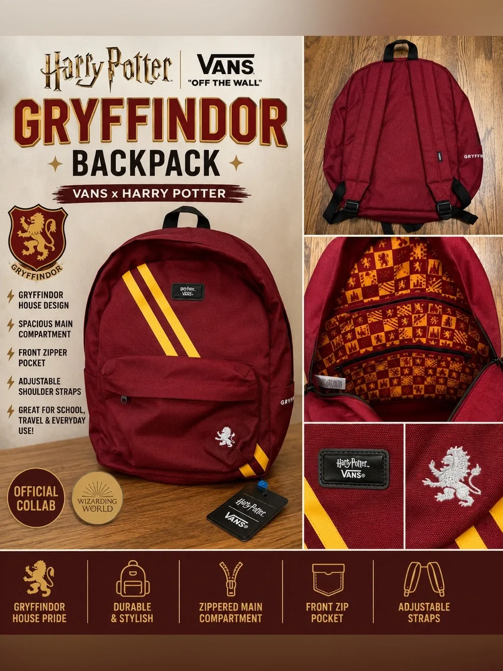Vans Gryffindor Backpack in Maroon w/ Gold Stripes back to school kids backpack
